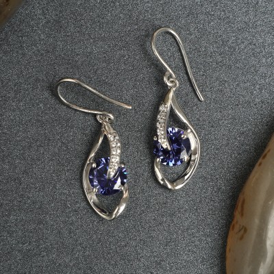 CLARA Royal Blue Eye Cubic Zirconia Sterling Silver Drops & Danglers