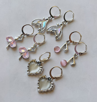 Sonisirani Pack of 4 Aesthetic Trendy AD Silver Charm Round Hoop Earrings For Women Alloy Hoop Earring