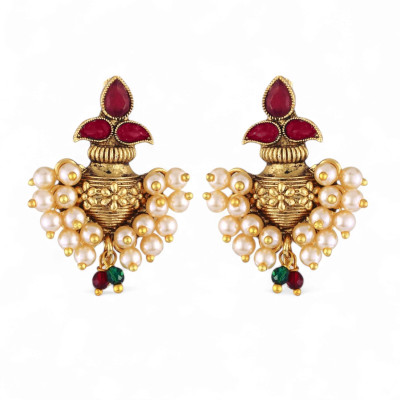 VIGHNAHARTA Twinkling Bejeweled Red Pearl ear cuff Earring for Women and Girls Pearl Alloy Cuff Earring