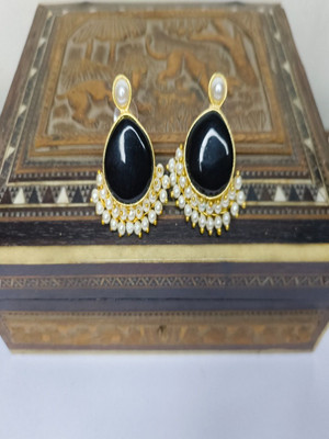 MK Gallery Monalisa Tone Black & Gold Drop Earrings Brass Earring Set