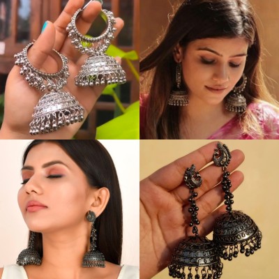 ISLANA Oxidised Bali Jumbo Jhumki or Jhumka Earrings Alloy Jhumki Earring, Drops & Danglers