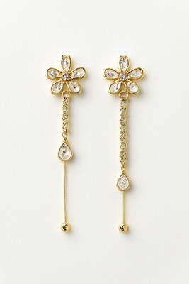 AishaMart Trendy Flower Design Long Chain Drop Earrings for Women & Girls Crystal Alloy Drops & Danglers