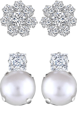 VIGHNAHARTA Elegant Beautiful Rhodium Plated Solitaire Stud Earring Combo-2 Cubic Zirconia Alloy Earring Set
