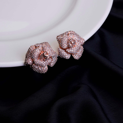 Opal Touch Majesty Floral Shining Studs in Rose Gold Cubic Zirconia Brass Stud Earring