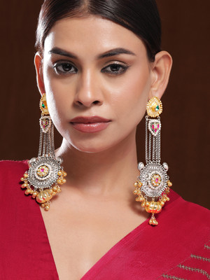 RUBANS Rubans Oxidised Silver & Gold-Plated Dangle Earrings with Ruby,Emerald Emerald Brass Chandbali Earring