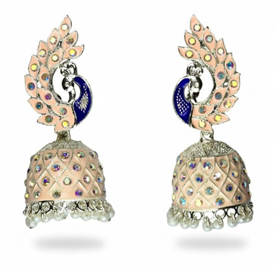 THE DM COLLECTION Elegant Antique Peacock Design Jhumka Earrings for Women Brass Jhumki Earring