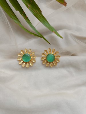 FHF Earrings for Women and Girls | Gold Plated Stone Flower Stud Brass Stud Earring