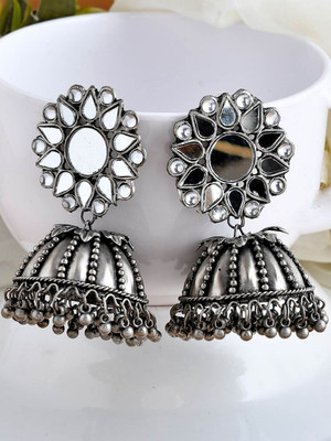 ISLANA Oxidised silver mirror jhumka Earrings for women and girls with ring Alloy Jhumki Earring