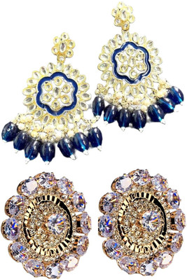 Hernger traders Meenakari_Flower_Blue_01 & jumkii-@23_04 Cubic Zirconia Alloy Earring Set