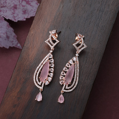 Opal Touch Pastel Pink Stud Earrings Cubic Zirconia Brass Drops & Danglers