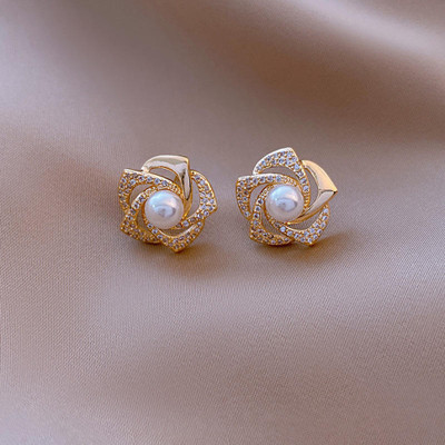 eloria TrendMakerz Korean Earrings Gold Stone Earrings, Pearl Stud Earrings Pearl Alloy Stud Earring