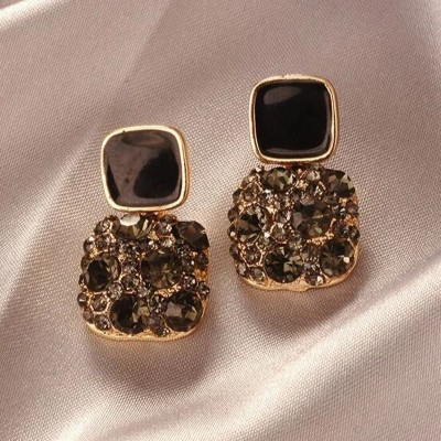 neze NZ 48 Elegant Black Zirconia Earrings Alloy Drops & Danglers