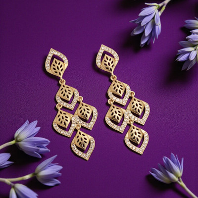 REEWAZIMPERIAL Lightweight Fashion Earrings with Stone Work Diamond Brass Drops & Danglers