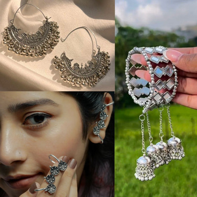 Ashir combo of Oxidised silver jhumki jhumka Earrings for women and girls Alloy Jhumki Earring