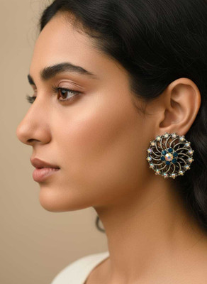Anj oxidized silver plated jewellery Crystal, Pearl German Silver Stud Earring