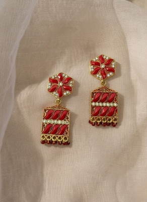 ZuriFinds Ethnic Studded Jhumka Pearl Alloy Jhumki Earring