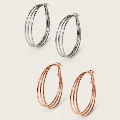 GoldNera Hoops Fashion Earrings 2 Pairs Different Colors for Girls Metal Hoop Earring