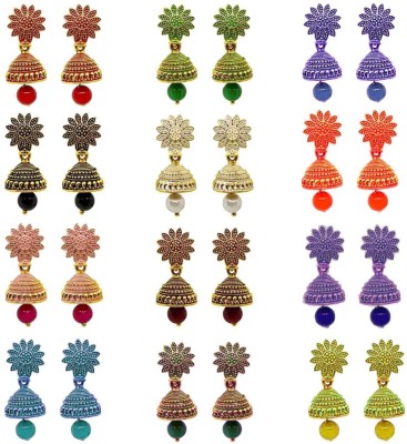 Fashion Fusion Combo of 12 pair Small Colorful Traditional South Indian Temple Enamel Meena Alloy Jhumki Earring