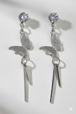 Dexter Silver Butterfly Dangler Earrings for Women & Girls | Stylish Long Drop Earrings Crystal Metal Drops & Danglers