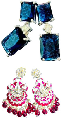 Hernger traders AD_Rectangle_Blue_05 & Meenakari_earring_P_04 Cubic Zirconia Alloy Earring Set