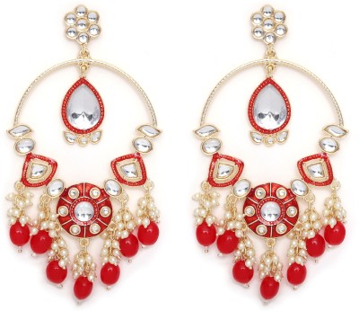 Cierra Pretty Round Shape Red Pearl Gold Plated Dangle Earring For Women Alloy Drops & Danglers