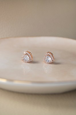 MANNASH Mannash Heart Solitaire Rose Gold Plated 925 Sterling Silver Stud Earrings Cubic Zirconia Sterling Silver Stud Earring