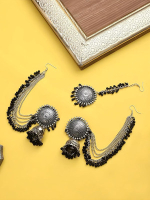 JMBW INTERNATIONAL J-JMBW Bahubali Earrings Black with Maang Tikka Agate Alloy Drops & Danglers