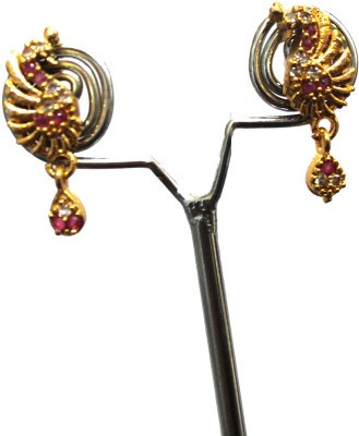 S L GOLD S L Gold Micro Plated Peacock Design Red & White stone Earing E59 Copper Earring Set