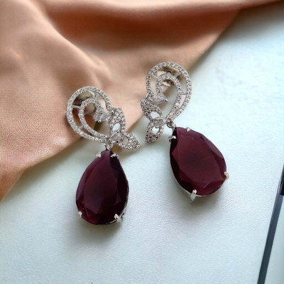 Opal Touch Crystal Amethyst Earrings Cubic Zirconia Brass Drops & Danglers