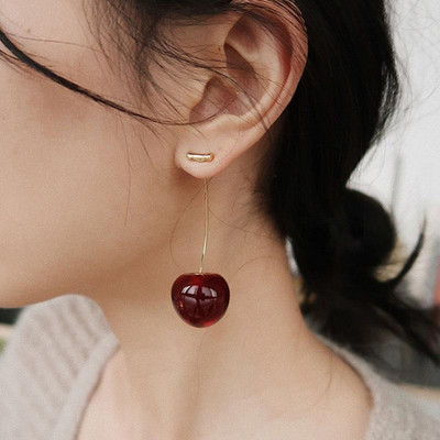 kalyug creation Trendy Red Cherry Drop Earrings with Minimalist Gold Chain Crystal Crystal Stud Earring