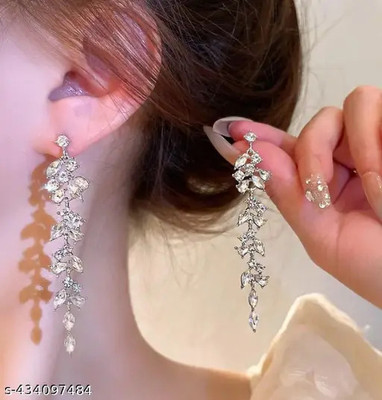 Anamya Collections AD Leaf Earrings Alloy Stud Earring