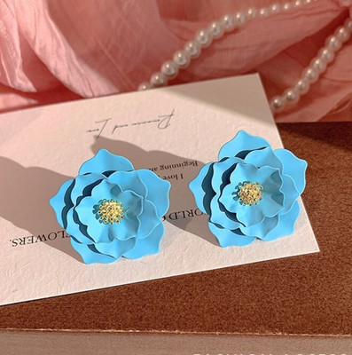 BLINGEE Blue Flower Stud Earrings For Women Girls Korean earring Western Stylish Floral Alloy Earring Set, Stud Earring