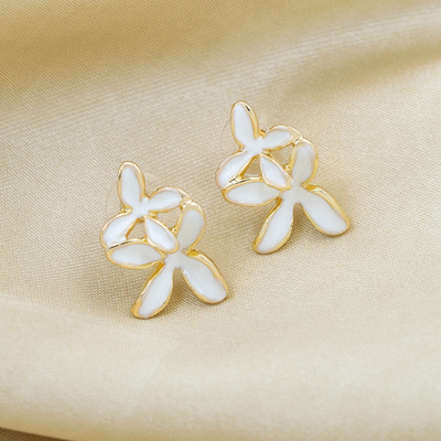 ARTKLIM Gold Plated White Petal Cluster Anti-Tarnish Earrings for Women Stainless Steel Stud Earring