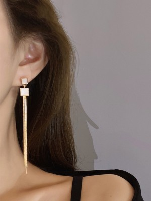 YELLOW CHIMES White Stone Golden Chain Tassel Crystal Studded Dangler Earrings Crystal Metal Drops & Danglers