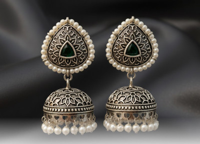 Pinks fashion Silver Replica jumka Crystal Brass Jhumki Earring