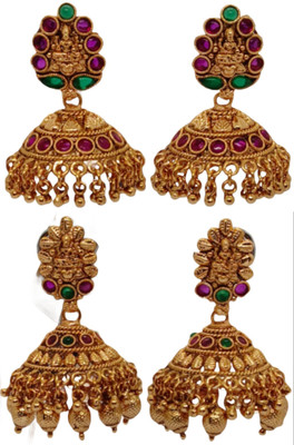 DK FASHION GOLD PLATED ZUMKI EARRING-1ER10-GOLD Ruby Brass Jhumki Earring