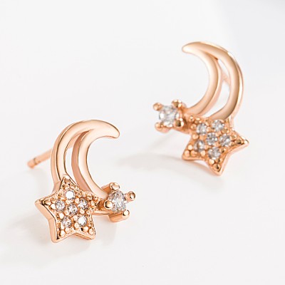 MYKI Star & Moon Stud Earring For Women & Girls Cubic Zirconia Stainless Steel Stud Earring