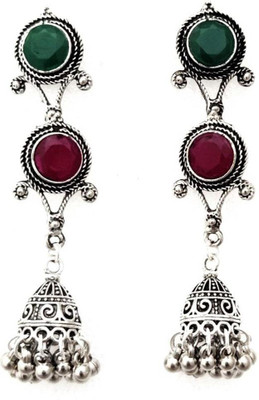 Lukello YJE Silver Plated Stone Jhumki Earrings Brass Jhumki Earring