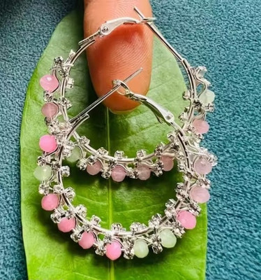 HariShree Ramu Colorful Party Wear Hoop Earrings with Stones Women & Girls Alloy Hoop Earring