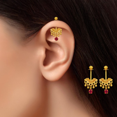 Drashti Collection Traditional Gold Plated Suidhaga Earrings For Women And Girls Brass Ear Thread