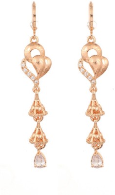 Wynona Rose Gold Diamond Studded Drops Earrings by Wynona Cubic Zirconia, Diamond Brass Drops & Danglers