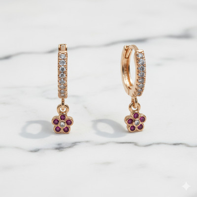 forevershine Rose Gold Plated Flower Drop Hoop Earrings (Bali) Alloy Hoop Earring