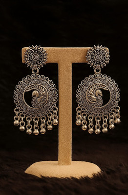 Varnee Stylish Oxidised Silver | Drop Earrings for Women & Girls | Alloy Chandbali Earring