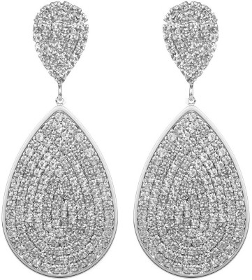 TRIBAL ZONE Haute Curry Crystal Studded Drop Shape Silver Earrings Alloy Drops & Danglers