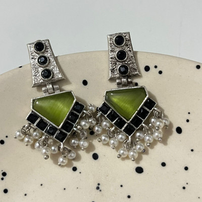 KAMARI Stylish Oxidised Silver Black & Green Geometric Jhumka Earrings with Pearl Beads Amethyst Alloy Chandbali Earring, Cuff Earring, Drops & Danglers, Jhumki Earring, Stud Earring KAMARI Stylish Oxidised Silver Black & Green Geometric Jhumka Earrings with Pearl Beads Amethyst Alloy Chandbali Earring, Cuff Earring, Drops & Danglers, Jhumki Earring, Stud Earring