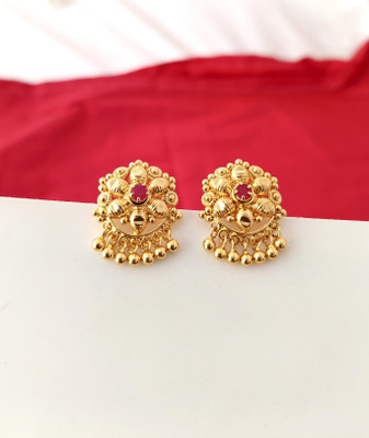 Kowsalya Gold Covering DROP EARRING Ruby Brass Stud Earring