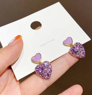 LOVIA BY HM PURPLE LOVE HEART KOREAN EARRINGS FOR WOMEN AND GIRLS, CRYSTAL , RHINESTONE Crystal Alloy Earring Set, Clip-on Earring, Plug Earring, Drops & Danglers