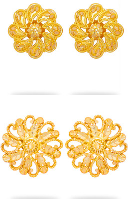 LUV FASHION Traditional South Screw Back Round Stud Earring Collection Pack Of 2 Pair Brass Stud Earring