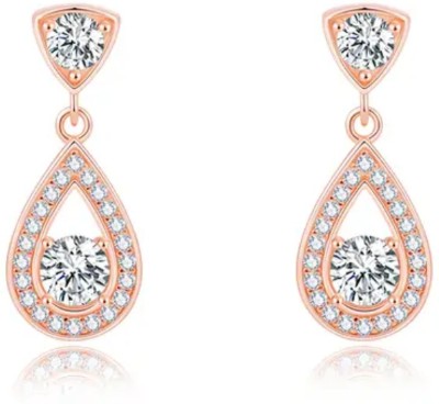 TRUVELLA Studded Rose Gold Plated Beautiful Flower Shape Earrings For Women's and Girl's Cubic Zirconia Brass Earring Set