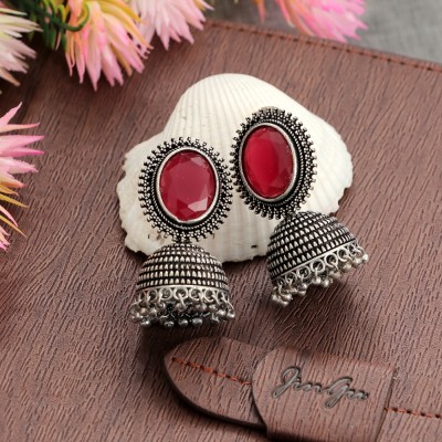 University Trendz Oxidised Red Stone Jhumka Designer Delicate Earrings for Women & Girls Stainless Steel Jhumki Earring